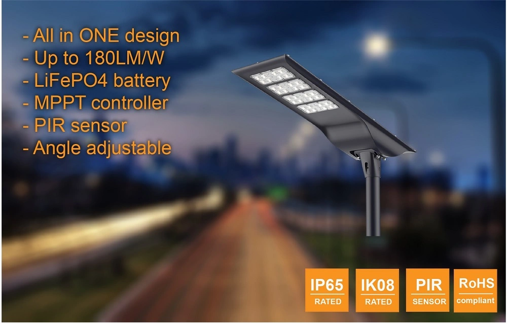 Manufacturer Solar Powered All in One 30W 50W 80W LED Waterproof Integrated Outdoor Solar Street Light with Solar Panel