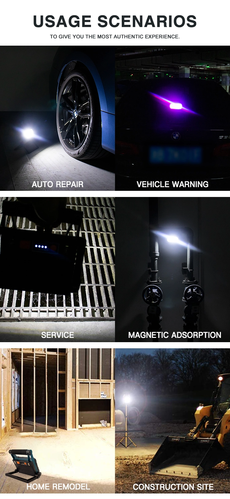 Portable Micro USB Rechargeable Solar Power Magnetic Flood Light Car LED Work Light with Power Bank