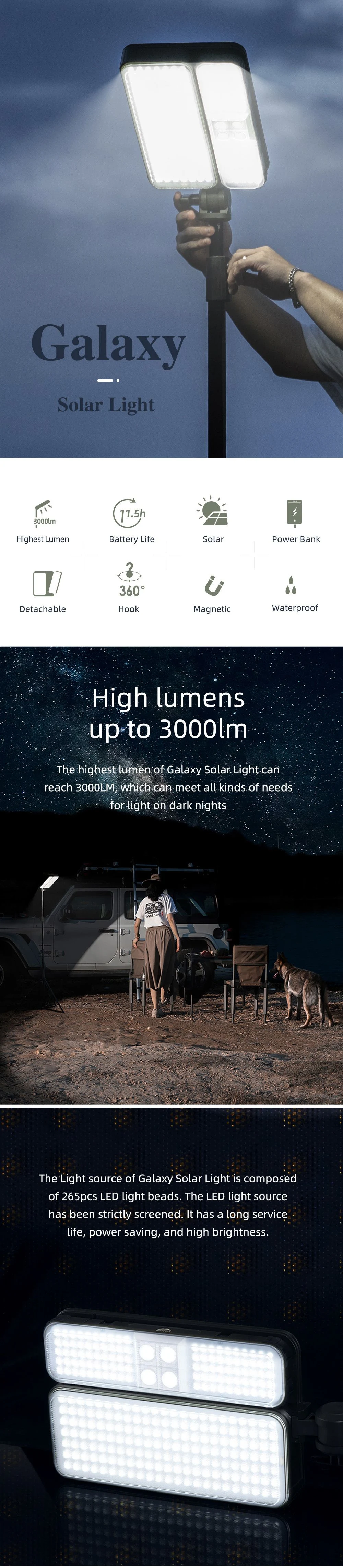 Solar Rechargeable LED Camping Light Galaxy Solar Work Garden Light-C